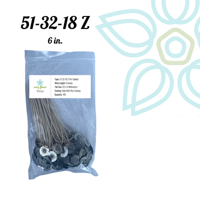 51-32-18 Zinc Core- 6" PreTabbed Wick (Pack of 100)