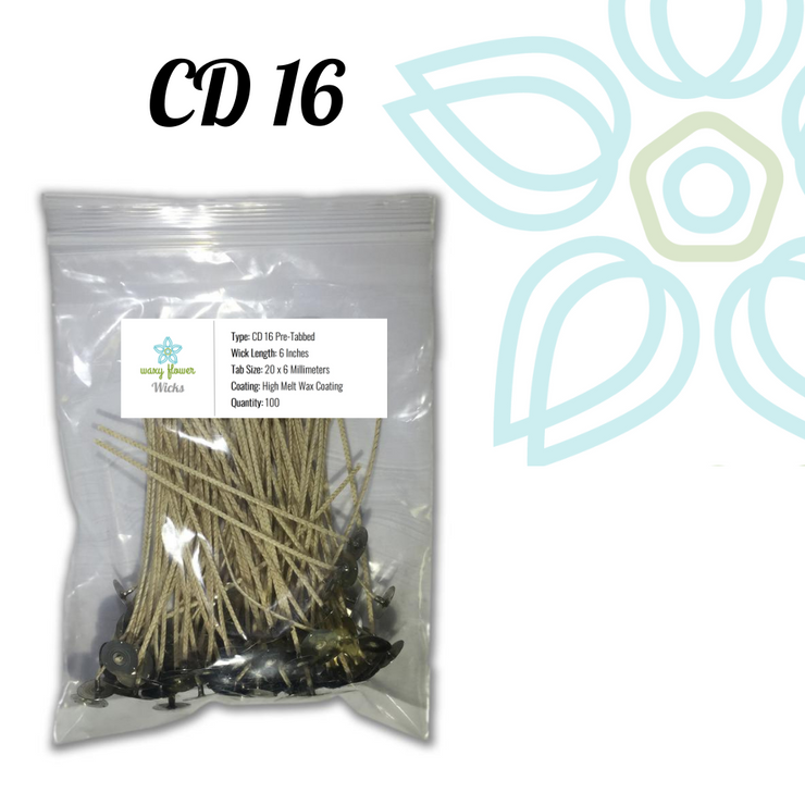 CD 16- 6" PreTabbed Wick (100 pack)