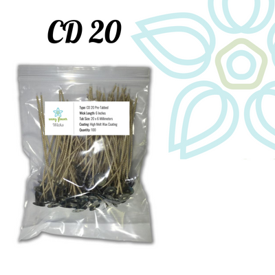 CD 20- 6" PreTabbed Wick (100 pack)